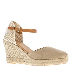 Carl Scarpa Sicily Taupe Suede Espadrille Wedge Sandals